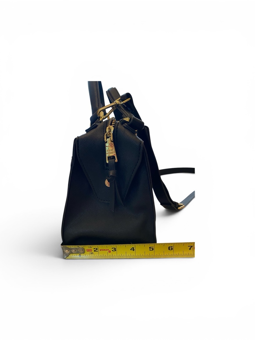 Steve Madden Black Leather Top-Handle Crossbody Bag with Gold Accents - Picture 13 of 15